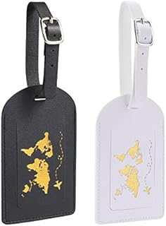 2pcs Leather Luggage Tag, Baggage Address Tags with Adjustable Strap Luggage Labels Privacy Protection Suitcase Tags Identifiers for Luggage Suitcases Wedding Valentines Gift (Black, White)