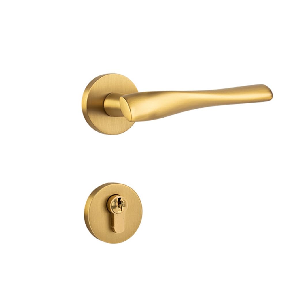 MOBYGKFY Brass Split Door Lock Bedroom Wooden Magnetic Mute Interior Room Handle