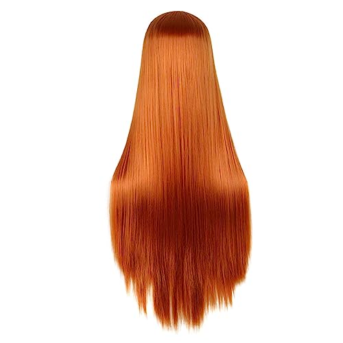 Colorfulpanda Long Wigs for Women Girls Long Straight Synthetic Hair Wig Middle Part for Party Cosplay Halloween Anime (Orange) - Image 3