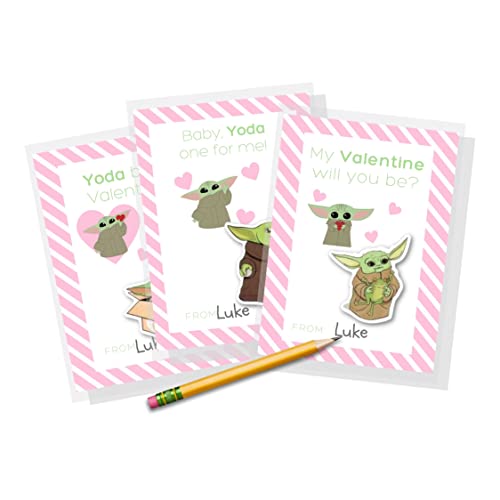 Cartes de Saint-Valentin Baby Yoda avec 30 autocollants roses et blancs pour enfants