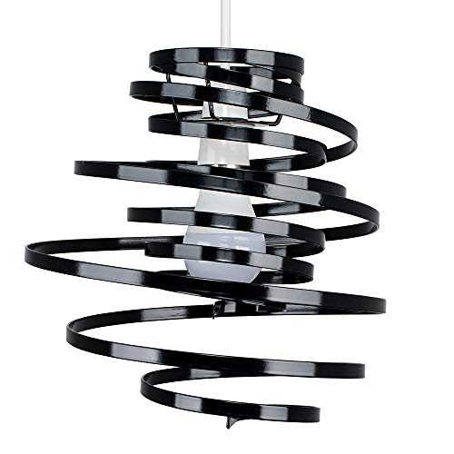 MiniSun Contemporary Gloss Black Metal Double Ribbon Spiral Swirl Ceiling Light Pendant