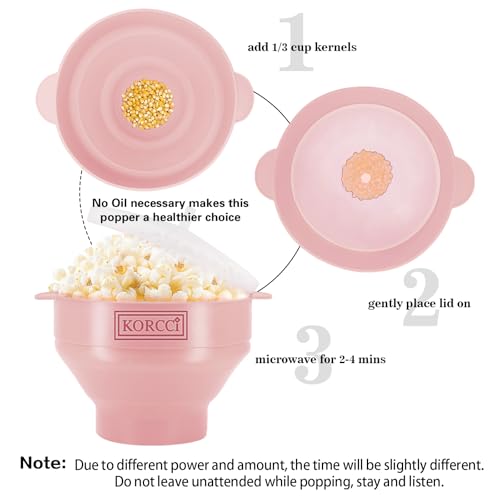 Image of The Original Korcci Microwaveable Silicone Popcorn Popper, Microwave Popcorn Popper, Collapsible Microwave Popcorn Maker Bowl, No Oil Required, Use In Microwave, Dishwasher Safe (Pink)