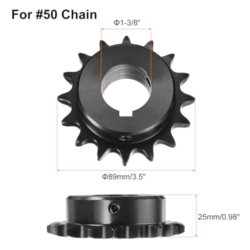 Image of uxcell #50 Chain Roller Sprocket B Type, 1-1 /4 inch Bore 16 Tooth Single Strand Chain Sprocket, Carbon Steel, Keyway with Set Screws