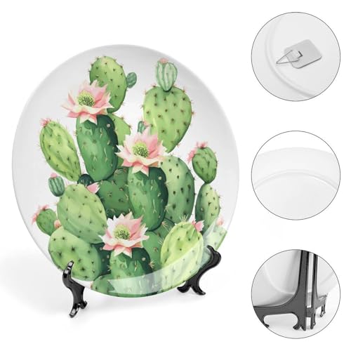 Assiette décorative en céramique verte avec son support vertical