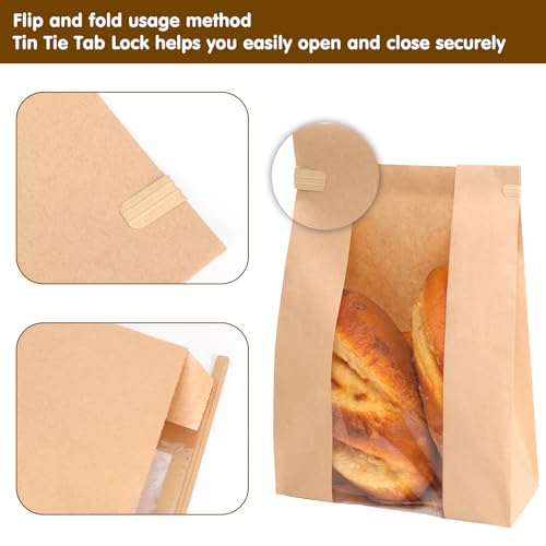 Moretoes 60 Pack Large Sourdough Bread Bags for Homemade Bread, 13.7x8.3x3.5 Inches, Paper Bakery Bags with Tin Tie Tab Clear Front Window Includes 72Pcs Label Seal Stickers by Moretoes - Image 4