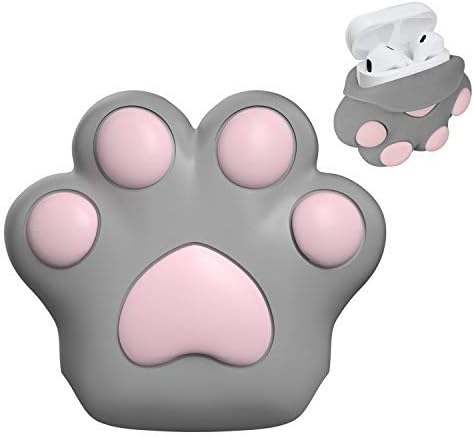 PZOZ AirPods Case Silicone Skin Cover Compatible with Apple Air Holder EarPod 1/2 Soft Shockproof Cute Cat Claw Earphone Storage Earbuds Accessories Supports Wireless Charging (Gray Pink)