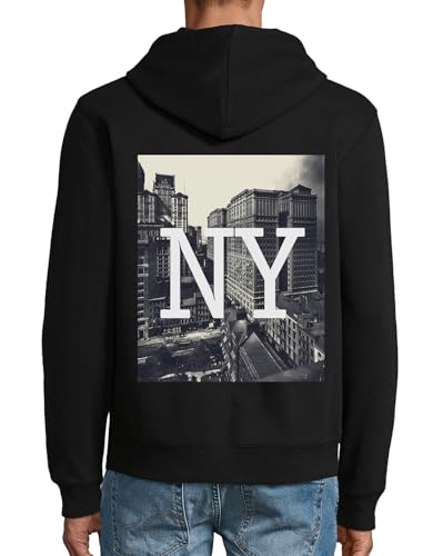 Sweat à capuche noir style New York Skyscrapers en coton mélangé zippé