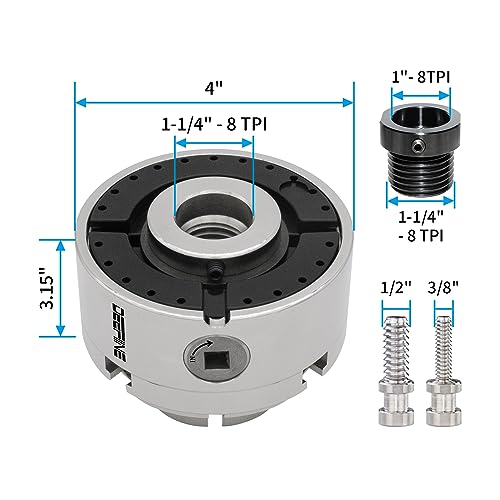 DEEFIINE 4 Inch Wood Lathe Chuck Set 1-1/4“x 8tpi Thread and 1"x8tpi Adapter, Nickel Plated Self Centering 4 Jaw Wood Turning Chuck set(5 jaws)… by DEEFIINE - Image 4