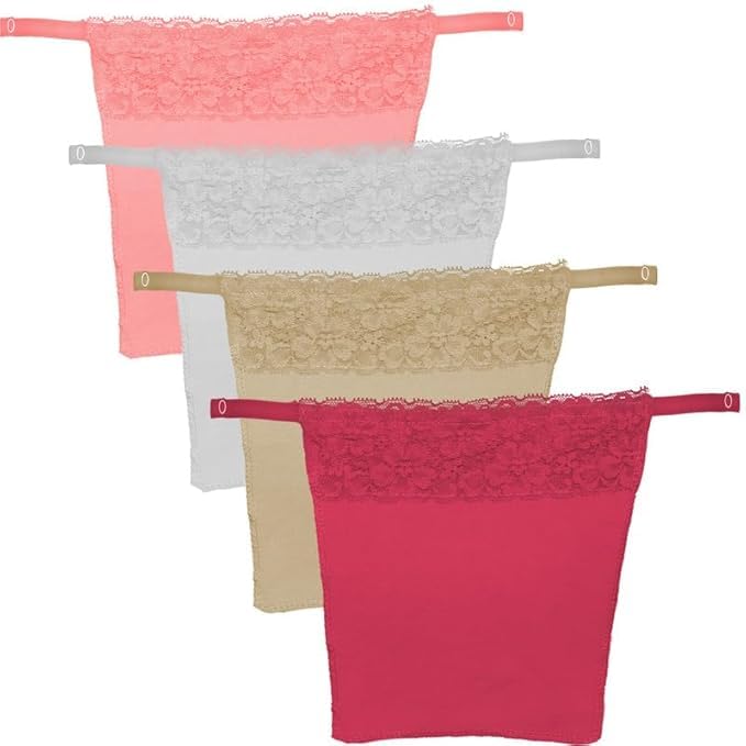 finesse miracle cami Finesse Miracle Women's Lace Mock Camisole, Clip-On Deep Neck Cover, 4 Pack - Pink, White, Beige, Peach-picture-41