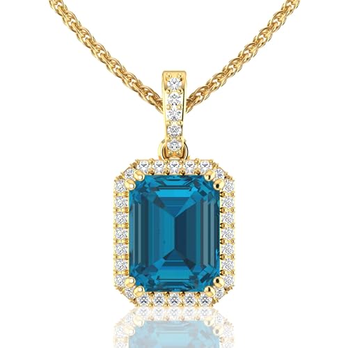 Womens 14k White/Yellow Gold Emerald Cut Sparkling Gemstone Necklace Hanging Choker Pendant Elegant Classic Luxury Beautiful Fine Jewelry Accessory for Female