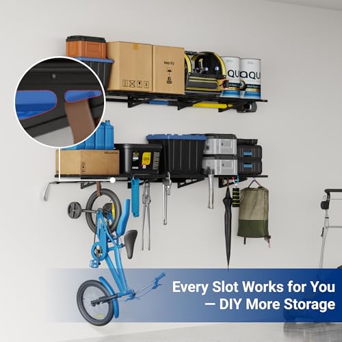 FLEXIMOUNTS 12-inch-by-72-inch Wall Shelf Garage Storage Rack Wall Mounted Floating Shelves,1x6ft,Black, 2-Pack, Classic Series - image 7