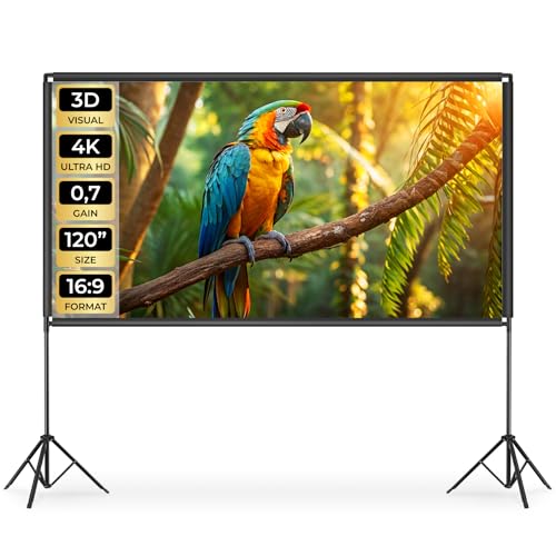 tectake® Écran de Projection Portable 2 trépieds, 265x160 cm, Ecran videoprojecteur Format 16:9, Toile videoprojecteur 4K, HD, Full HD, Ultra HD Ecran de...