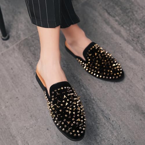 Men's Leather Smoking Slippers Velvet Spikes Rivets Slip On Loafers Fashion Backless Mule Clogs Non Slip Fashion Sandals Slides for Men Designer Luxury Dress Wedding Party Prom Shoes4