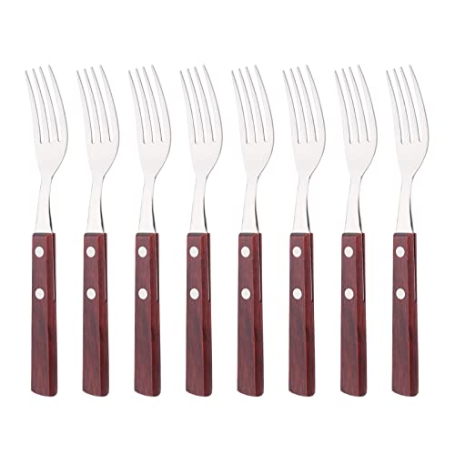 Uniturcky 8-Piece Dinner Forks Set, 304 Stainless Steel Forks with Natural Wood Handle, Reddishbrown Wood Handle Flatware, 7.9 Inches Salad Forks