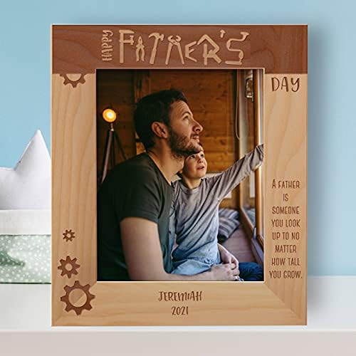 Happy Father's Day Personalized Wooden Frame 8" x 10" Brown (Vertical)