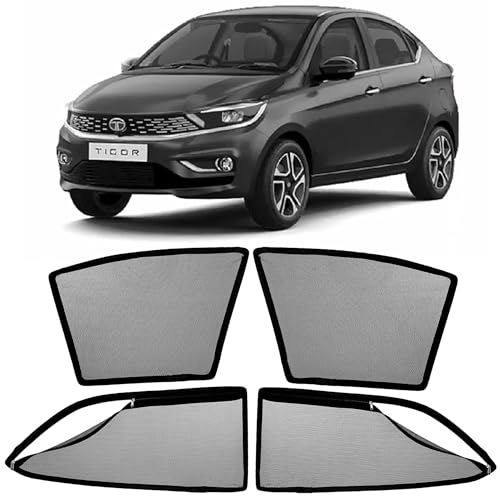 Image of AutoStory Magnetic Car Sunshade for Tata Tigor | Front Half Cut for Mirror Visibility + Rear Full Coverage with Zipper | Heavy Heat & UV Protection | Privacy Side Window Curtains Shades