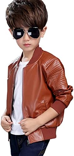 JYCPFLIT Boys' Outerwear Jackets,Trendy PU Leather Spring Autumn Moto Jacket Black，Children's Faux Leather Jacket Coat