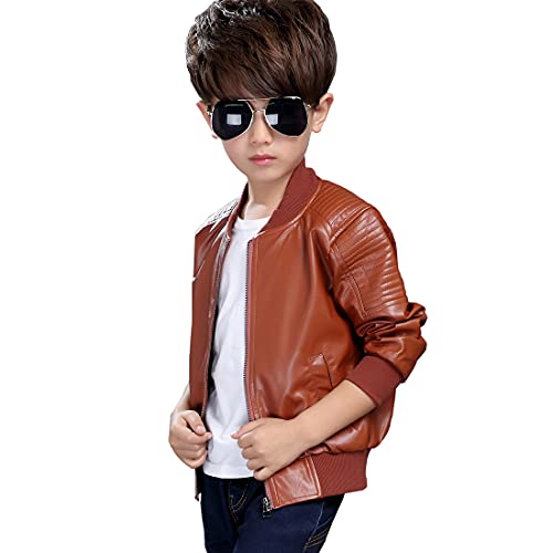 Jycpflit Boys' Outerwear Jackets,Trendy Pu Leather Spring Autumn Moto Jacket Black，Children's Faux Leather Jacket Coat #TOP25
