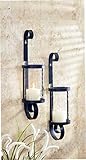 Gefertigt aus Metall und Glas Unbekannt VARILANDO® Wand-Kerzenhalter aus Metall und Glas im 2er-Set Windlicht Wanddekoration