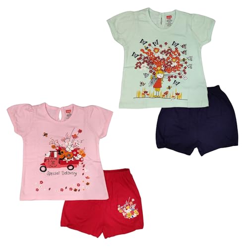 Image of LuvLap Baby Girls Regular Fit 100% Cotton Half Sleeves Girls Top CoSet Pack of 2