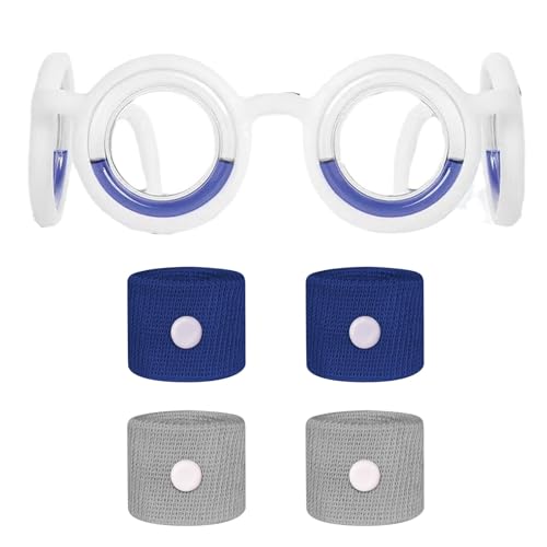 MmotZsb 1 Stück Motion Sickness Brille Brille Gegen Reisekrankheit Mit 2 Paar Akupressur Armband Unisex Schutzbrille Kinder Für Auto Flugzeug Und Schiff (Weiß)