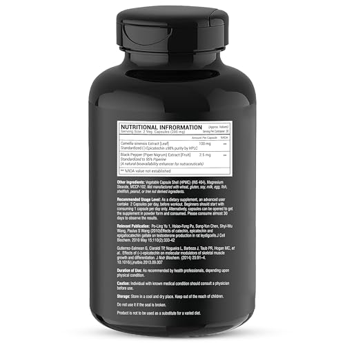 Image of GREENDORSE EPICATECHIN- 99% Purity Workout Capsules | Lean Muscle Growth, Myostatin Inhibitor, Nitric Oxide Booster, Improved blood flow & cognitive functions | Lab tested- 60 Veg capsules