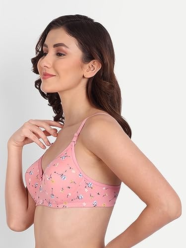 Image of Women Flower Printed Padded Bra - Made of Pure Cotton Full Coverage Non Wired Soft Cup for T-Shirt Saree Dress for Everyday