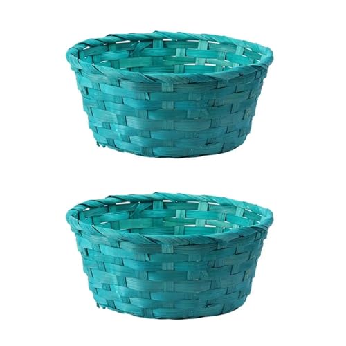 2 Pcs Round Baskets Green Handwoven Egg Storage Foldable Lightweight Desktop Toy Fruit Holder Home Decor