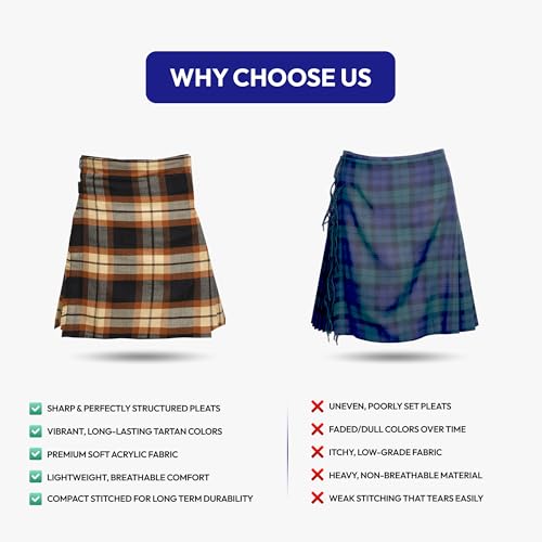 Image of 8 Yard Mens Kilt - Authentic Tartan Kilt for Men Highland Outfit for Weddings & Traditional Scottish Wear