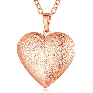 Custom4U Personalized Heart Locket Necklace with Pictures,Sunflower/Angel Wings/Heart Shaped Lockets Custom Photo,Gold/Rose Gold/White Lockets That Holds Picture,Customized Memorial Jewelry