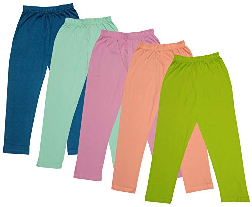 Image of IndiWeaves Girls Super Soft Cotton Solid Capri Pants (Green, Peach, Light Purple, Sea Green, Blue, 6-7 Years) Pack of 5 Regular