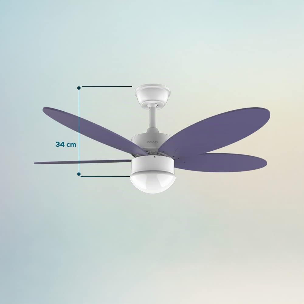 Cecotec Ventilatore da soffitto con luce EnergySilence Aero 4260 Purple. 40 W, motore DC, diametro 42" con 5 pale reversibili, luce LED, telecomando, timer, 6 velocità