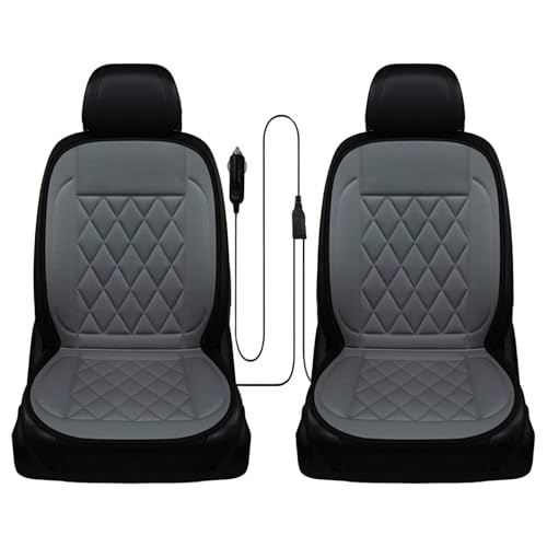 2 Pcs Comfortable Leather Heated Seat Cushion Soft Car Seat Covers with Full Back Protector Universal Heat Seat Cover Pad for Home Office Chair (Grey)