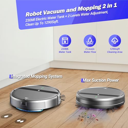 Image of Robot Vacuum Mop Combo, WiFi /App /Alexa, 2-in-1 Robot Vacuum and Mop Combo, Robotic Vacuum Cleaner, Self-Charging, Quiet, Tangle-Free Suction Robot Vacuum Cleaner for Pet Hair /Carpet /Hard Floor