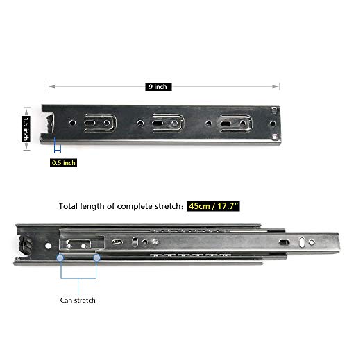 URBEST Ball Bearing Drawer Slides Full Extension 9 Inch Telescopic Slider for Cabinet, 1Pair (9-Inch)