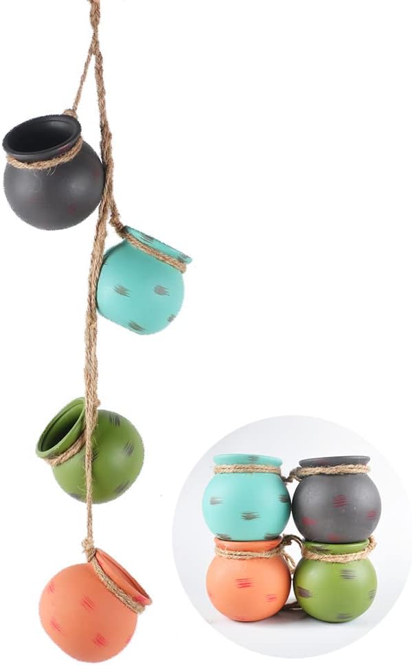 NWFashion Handmade Cement Painting Succulent Flower Pot Planter Hanging Pots Indoor Outdoor (Style A)