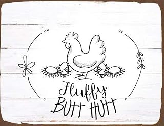 Fluffy Butt Hut Cute Chicken Coop Sign Fluffy Butt Chicken Sign Funny Chicken Coop Farm Chicken Metal Signs Wall Decoration - (Aluminum) 12 inch x 8 inch