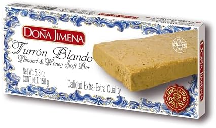 Doña Jimena Turrón Blando Soft Almond & Honey Bar, Traditional Spanish Nougat, 150g (5.3 oz)