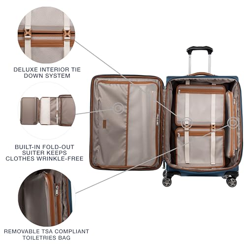 Image of Travelpro Platinum Elite Softside Expandable Checked Luggage, 8 Wheel Spinner Suitcase, TSA Lock, Men and Women, Coastal Blue, Checked Medium 25-Inch