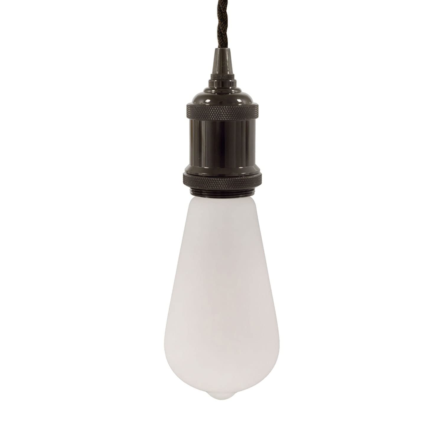 creative cables - Lampada a sospensione Made in Italy completa di cavo tessile trecciato e portalampada in alluminio - Con lampadina, Nero perla
