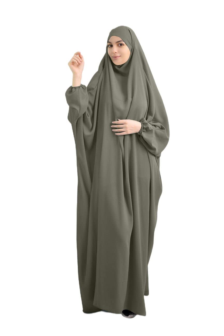 Brong Women's Armygreen Muslim Dress Prayer Clothes For Muslim With Praying Hijabs Niqab Face Cover Clothing Soft Dubatta Kaftan Long Sleeve One Size