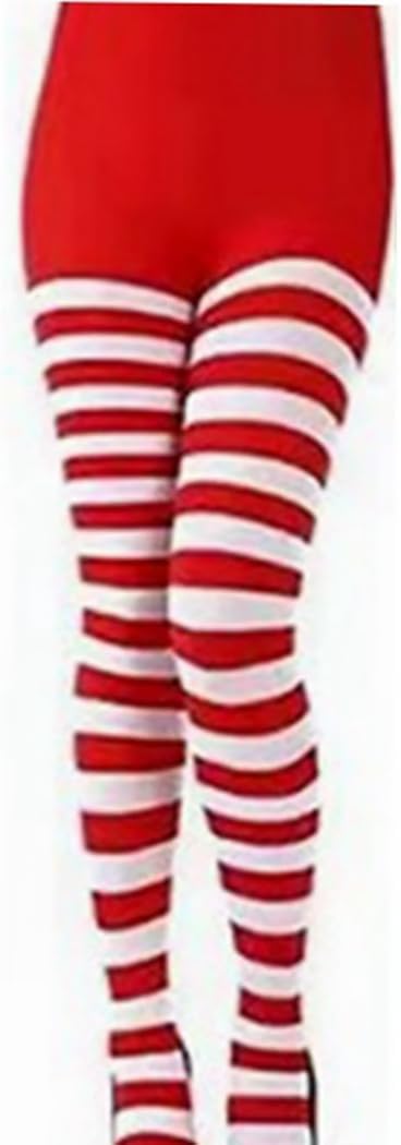 Christmas Striped Tights Thigh High Stockings Xmas Full Length Tight Pantyhose Rave Costume Accessory for Women (US, Alpha, One Size, Regular, Regular, Red)