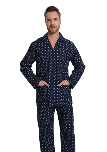 Image of GLOBAL Mens Pajamas Set, 100% Cotton Woven Drawstring Sleepwear Set with Top and Pants /Bottoms