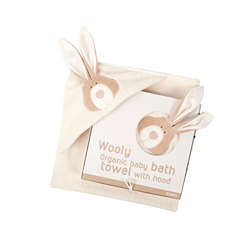 Wooly Organic Cotton Terry Hooded Towel Bunny 74x74cms (Suitable from Birth, Beige)