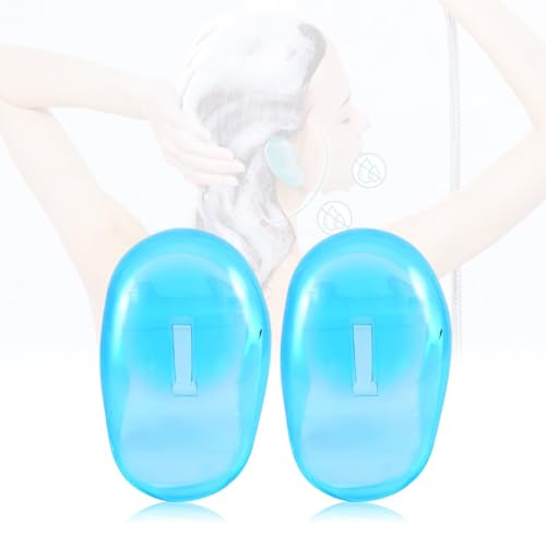 LYQNIHOB orejeras de silicona reutilizables, Set de 2 Fundas para Oídos, Orejeras de Peluquería, Tapas en Azul, Protección para Tinte y Color de Cabello con Silicona Suave y Cómoda, azul transparente