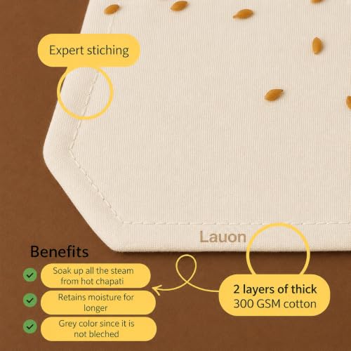 Image of Cotton Roti Cover Cloth, Reusable Chapati Storage Cloth, Soft Breathable Kitchen Food Cover, Keeps Rotis Fresh, Warm & Hygienic, Washable Cotton Fabric