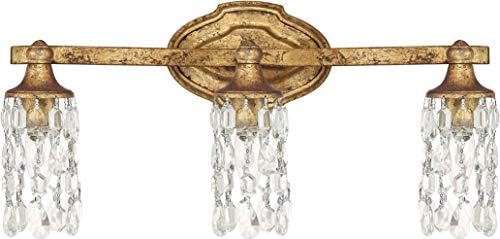 Capital Lighting 8523AG-CR Blakely K9 Crystal Bath Vanity Wall Mount, 3-Light 180 Total Watts, 10" H x 21" W, Antique Gold