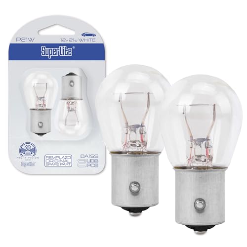 Superlite Set de 2 Bombillas Halógenas Auxiliares P21W 12V Blancas. Para Luces Indicadoras de la Gama Night Vision. Homologación E1 R37/03 y Certificación RoHs y CE.