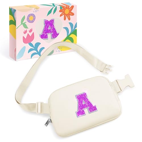 Image of COSHAYSOO Initial Letter Fanny Pack for Girls Personalized Graduation First Communion Birthday Gifts for 6 7 8 9 10 11 12 Year Old Teen Girl Preteen Tween Fashion Crossbody Purse Belt Bag Ivory A