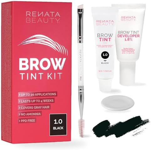 Renata Beauty Kit Tinta Sopracciglia - Set per la colorazione di sopracciglia - Kit tinta 3 in 1 con colore, attivatore, pennello - fino a 30 utilizzi [Nero]